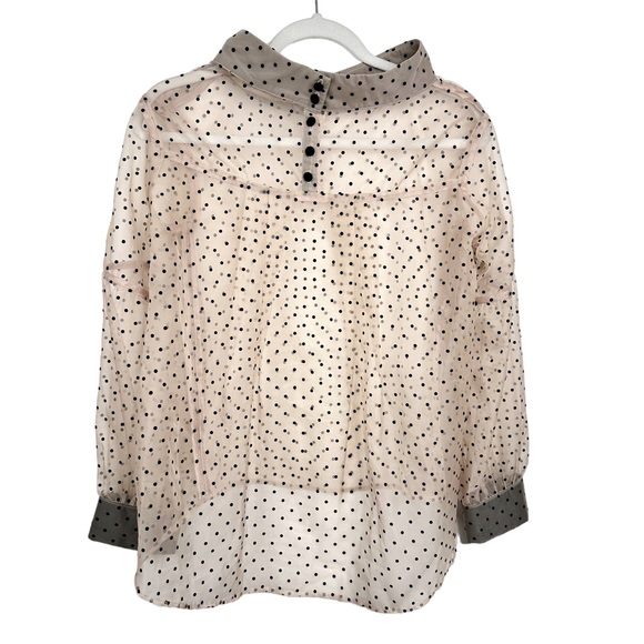 Katharine Kidd Bianca Top Semi-Sheer Chiffon Blouse Nude Tan & Black Polka Dot - Picture 7 of 16